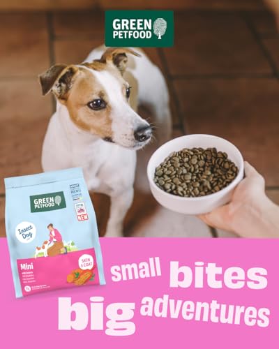 Green Petfood InsectDog Mini mit Insekten (1 x 900 g) | Adult Mini | Premium Trockenfutter für ausgewachsene kleine Hunde | Süßkartoffel & Erbse | getreidefrei | extrakleine Kroketten | 1er Pack