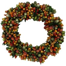 RAZ Imports Medium Beaded Berry Ring Orange and Green 6.5 x 6.5 Gypsum Festive Holiday Mini Wreath Decoration for Votive Candle