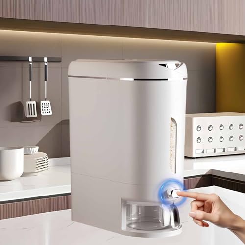 NLLATEI Dispenser Riso, Distributore di Cereali da Banco per Cucina con Misurino, Contenitore per Alimenti Visibile di Grande capacità per Cereali, Riso, Fagioli(Gray,22Lbs)