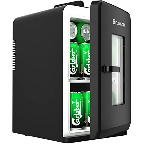 Mini Fridge 15 Liter/21 Cans, Upgrade Portable AC+DC Power Small Fridge for Bedroom, Car, Office, Thermoelectric Cooler and Warmer Skincare Fridge for Food, Drinks, Cosmetics, Max & ECO Mode