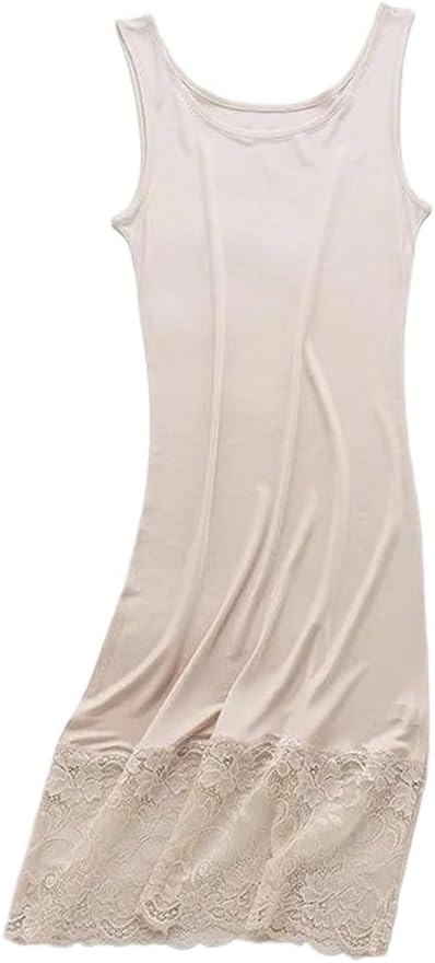 Women Silk Camisole Dress Petticoat Lace Full Slips Dress Round Neck