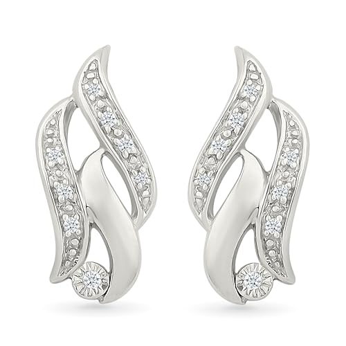 DGOLD Sterling Silver Round Diamond Fashion Earrings (1/20 Cttw)