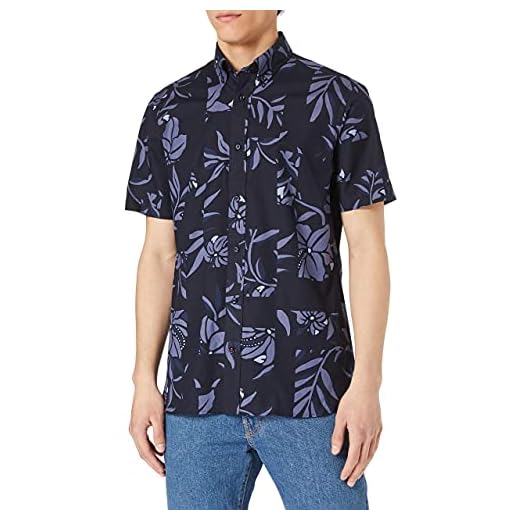 Tommy Hilfiger Herr lappverk blommigt tryck skjorta S/S, Nattblå/blekt indigo/multi, XS
