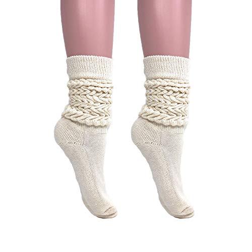 Aws/American Made Slouch Socks Women And Men Extra Tall Heavy Cotton Socks Size 9 To 11 (Ecru, 2) #TOP11