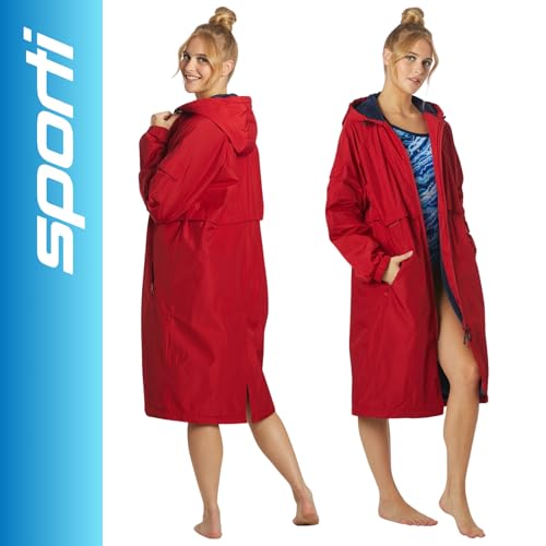 Image of Sporti Unisex Swim Parka with Comfort Plush Fleece Lining, Multi Pocket Zipper - Water Resistant Swim Coats for Women & Men