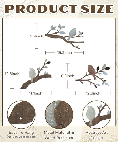 Putuo Decor Birds Branch Metal Wall Art Set Rustic Botanical Wall Decor Songbirds Leaves Neutral Nature Artwork for Living Room, Bedroom, Hallway, Entryway — view 2