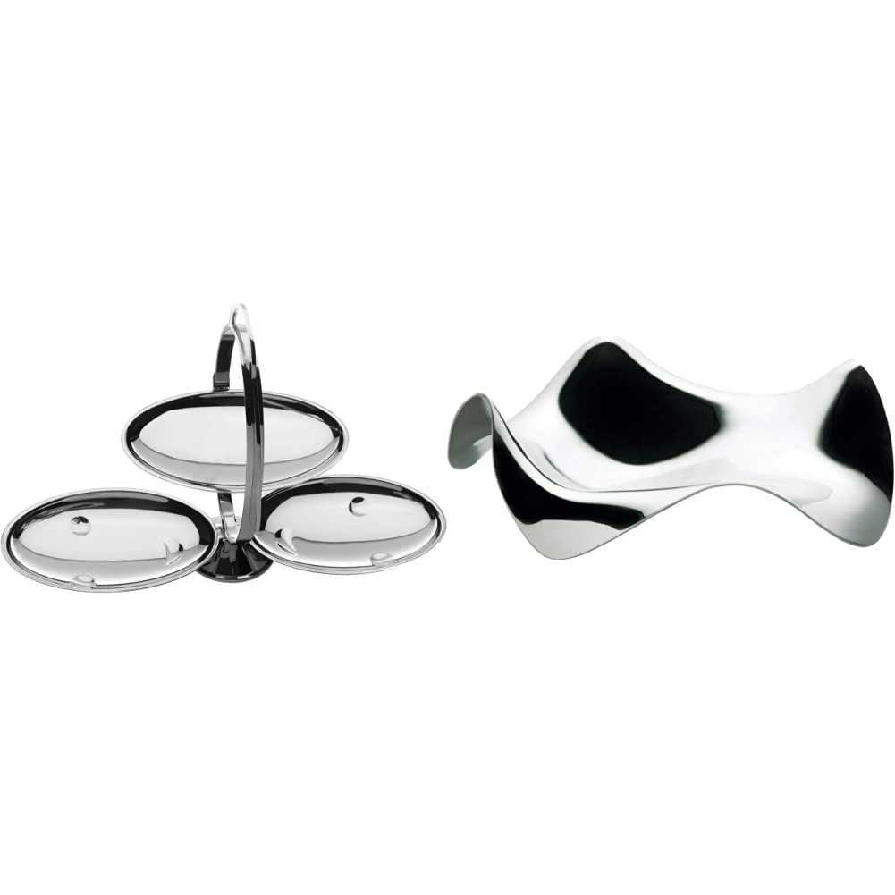 Alessi Anna Gong AM37 Etagere, Edelstahl, 3,2 x 21 x 5,8 cm, Einheiten, 1.0 & PG02 Löffelhalter, Edelstahl 18/10 glänzend poliert, 6.5 x 12.5 x 15 cm
