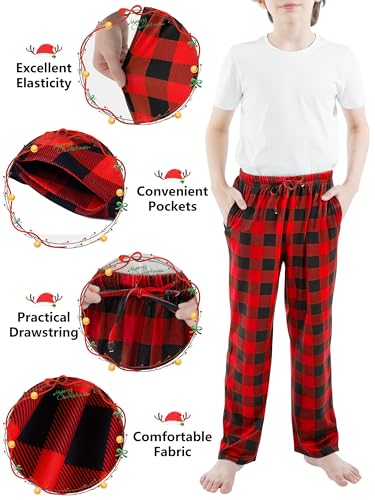Cooraby Boys Plaid Pants Boys Girls Printed Plaid Pants with Pockets Drawstring Elastic Waist for Christmas2