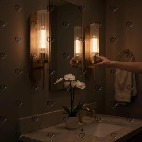 Image of Golden Mini Torchiere Wall Sconce with Fluted Cylindrical Glass for Decorative Living Rooms Wall Ceiling Lamp (02)