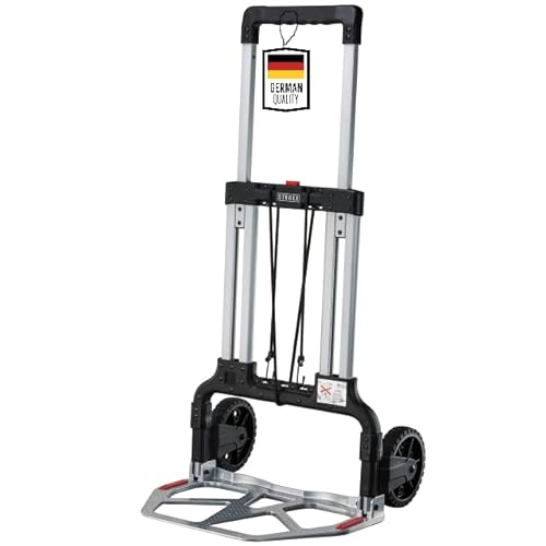 STROXX – Sackkarre klappbar 125kg Traglast – Handkarre inkl. Spanngurt für Umzüge, Getränkekisten UVM. – Transportkarre mit großer Ladefläche & stabilem Alurahmen