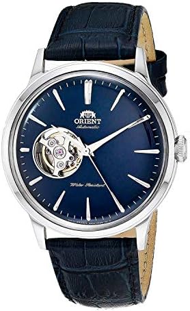 Orient Men's 'Bambino Open Heart' Japanese Automatic Stainless Steel and Leather Dress Watch, Color:Blue (Model: RA-AG0005L10A)