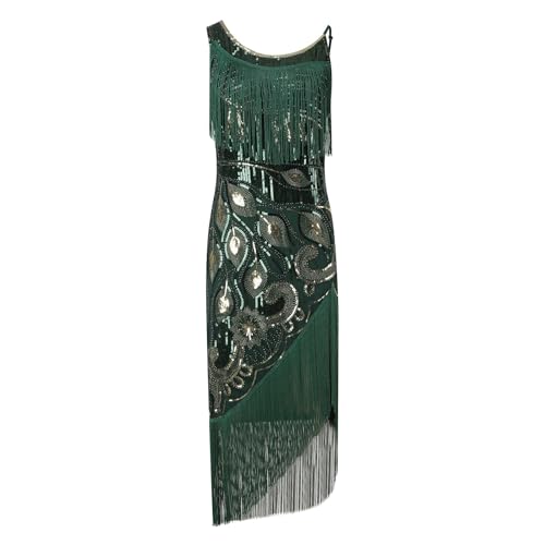 Robe de soirée années 1920 à sequins et perles avec ses accessoires rétro