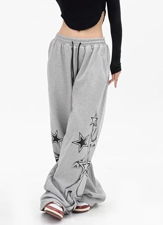 Y2k Wide Leg Baggy Grunge Double Waisted Drawstring Sweatpants Streetwear Women Emo 2000s Star Pants