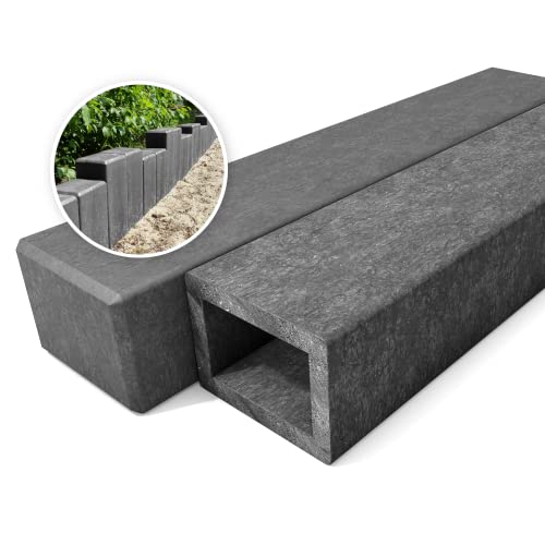 hanit® Rechteckpalisaden aus Recycling-Kunststoff, Gartenpalisaden mit 60cm Höhe, 12cm x 16cm, grau (4 Stück)
