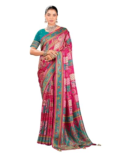 Image of Glory Sarees Women's Luxurious Dola Pure Silk Original Saree Position Print Work Madhubani Inspired Motifs Banarasi Kanjivaram Style Saree With Blouse Piece (Elegant101 Parent)