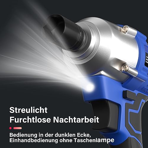 21V Bürstenloser Akku Schlagschrauber, 3 in 1 Elektrischer Schraubenschlüssel, 3400RPM mit 12 Bits Zum Bohren und Lösen Von Schrauben, 450N.M mit Trigger Led Licht, 6000mAh Hochleistungsbatterie – Bild 4
