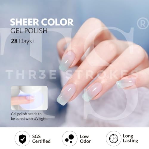 Image of THR3E STROKES Gel Nail Polish Set - 6 Colors Gel Polish Glitter Gel Polish Sparkle Nail Polish Gel Manicure DIY Salon Nail Art Gifts (SEA, 7.5ML)