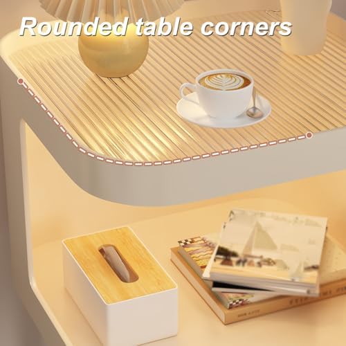 Black LED Nightstand with Glass Top, 2-Tier Metal Bedside Table with Storage Shelf, Square Design, Sturdy Legs for Bedroom & Living Room, 40cm Height