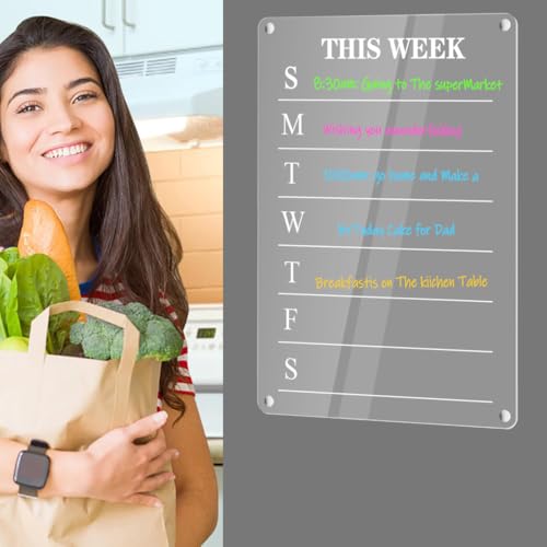 Acrylic Magnetic Calendar for Fridge Dry Erase Board Calendars Weekly Planner Whiteboard for Refrigerator Magnetic WhiteBoard with 8 Colors Markers 12\'\' x 8\'\' - Thumbnail 6