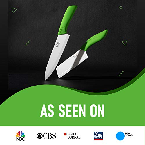 Vos Vegetable Ceramic Knife 6.5 Inch Cleaver - Ergonomic Kitchen Knife With Ultra-Sharp Ceramic Blade And Green Handle - Lightweight Easy To Clean Chef Butcher Knife With Gift Box #TOP4