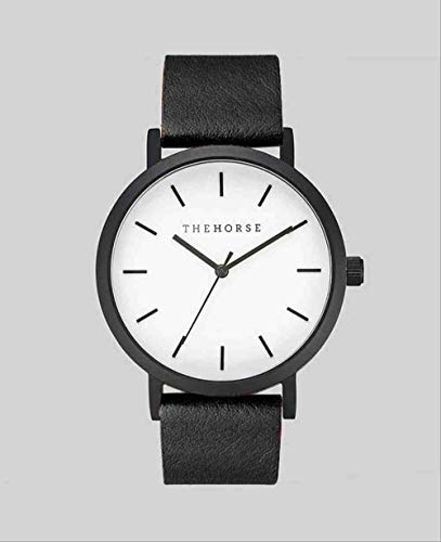 DECTN Armbanduhr Neue einfache und stilvolle Herren- und Damengürteluhr Horse Watch 17 S Black Shell White Face - Schwarzer Gürtel