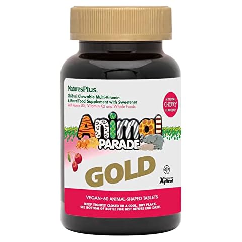 NaturesPlus Animal Parade Gold Children’s Multivitamin Cherry Flavour- Chewable Kids Vitamins, Fun Animal Shaped Tablets - Vegan, Gluten Free - 60 Chewables Cover