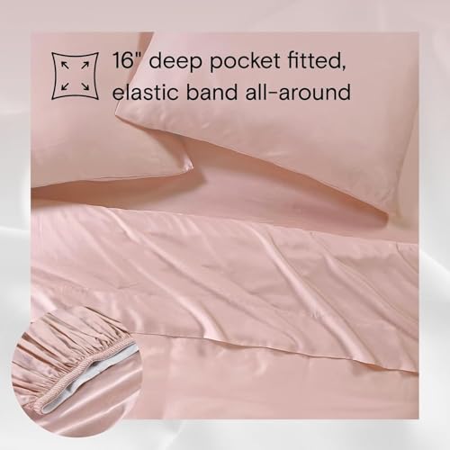 Sijo AiryWeight Tencel Sheet Set, 100% Lyocell Derived from Eucalyptus, Buttery Soft, Architectural Digest 2022 Best Cooling Sheets Winner - 4pc - 2 Pillowcases 1 Fitted 1 Top (Blush, Cal King)