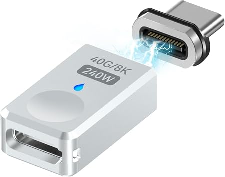 USB Type C Magnetic Adapter 40Gbps 240W Magnetic USB C Adapter 24 Pin Straight 8K 60Hz for Thunderbolt 3/4, MacBook Pro/Air, Steam Deck, Quest 2, RoG Allyand More Type C Devices