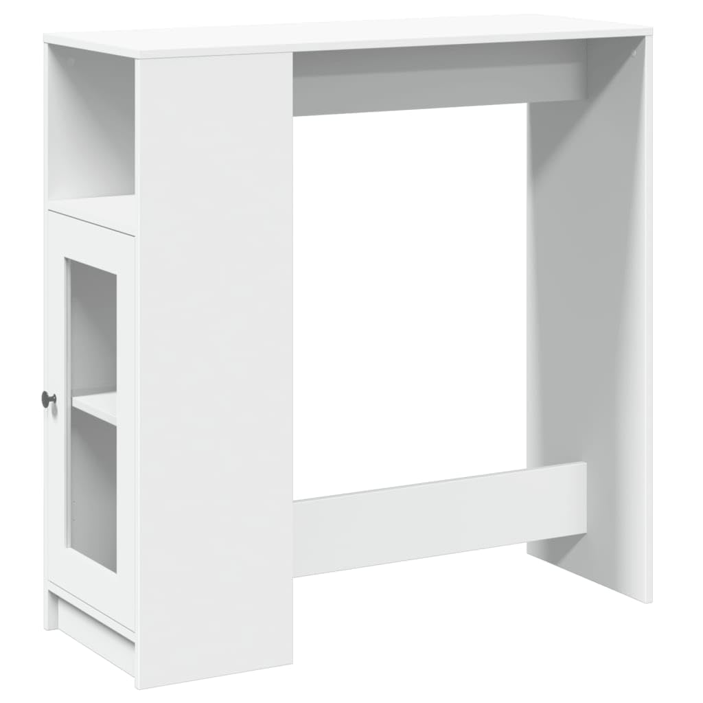 Mesa alta de madera con 3 compartimentos y estante lateral para comedor moderno