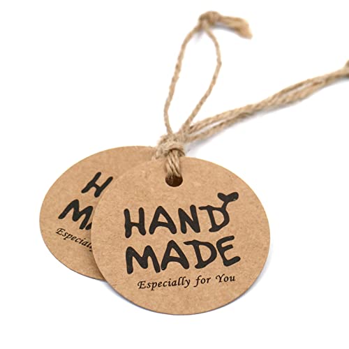 2" Hand Made Kraft Paper Gift Tags, Original Design 100 Round Tags With 66 Feet Natural Jute Twine Perfect For Diy & Crafts, Wedding Party Favor (Brown) #TOP4