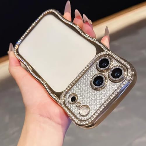 Coque iPhone 13 Pro transparente à bords ondulés et strass dorés
