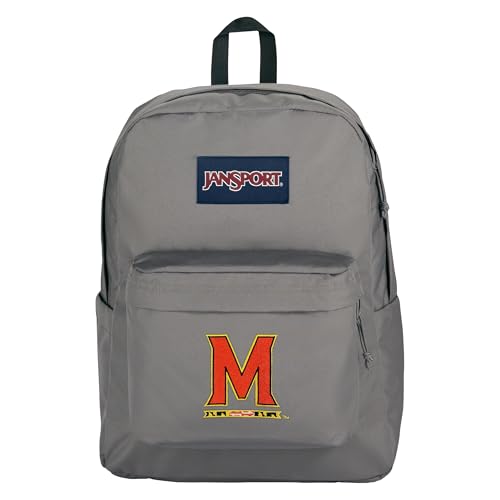 JanSport NCAA Officially Licensed Backpack, Maryland Terrapins, Superbreak Plus with Padded 15'' Laptop Sleeve, Spacious Computer Bag for Men & Women, Durable Daypack with Bottle Pocket, Graphite Grey