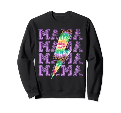 Mama Lightning Bolt Tie Dye and Leopard Design Mother's Day Sweatshirt
