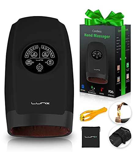 Lunix LX3 Cordless Electric Hand Massager with Compression, 6 Levels Pressure Point Therapy for Arthritis, Pain Relief, Carpal Tunnel and Finger Numbness, Shiatsu Massage Machine with Heat Upgraded