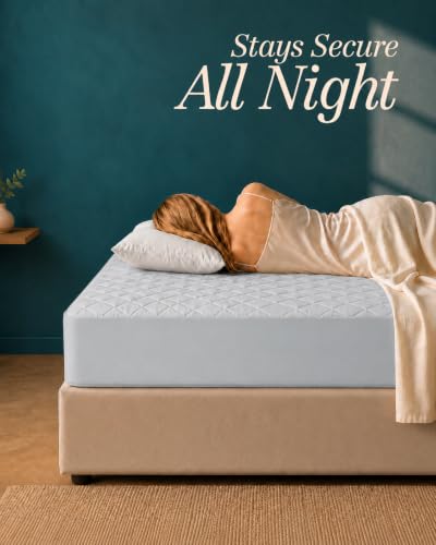 Image of Quilted Fitted Mattress Pad, Twin Mattress Protector Topper with Deep Pocket Stretches up to 16 Inches, Machine Washable Mattress Cover by Utopia Bedding (Light Grey)