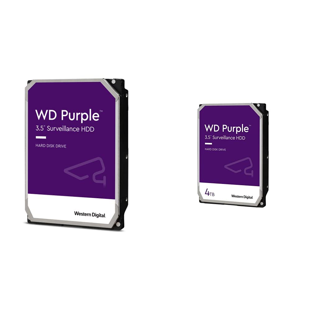 Western Digital 8TB WD Purple Surveillance Internal Hard Drive HDD, 3.5" - WD82PURZ & 4TB WD Purple Surveillance Internal Hard Drive HDD - SATA 6 Gb/s, 256 MB Cache, 3.5" - WD42PURZ