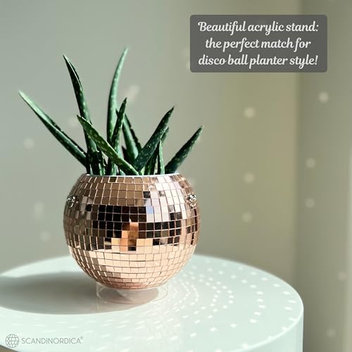 Scandinordica Disco Ball Planter – Value Package: Mirror Disco Planter With Chain, Macrame Hanger And Acrylic Stand For Desk, Includes Self Watering Insert, Quirky Gifts | 6 Inch Rose Gold thumb #5