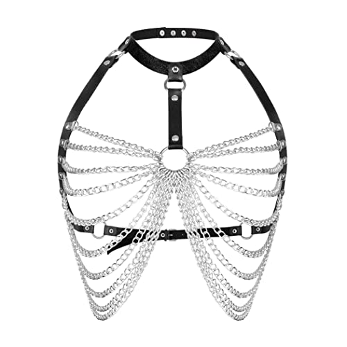 JFAN Chaine de Corps Punk Collier Cuir Femme Gotica Chaînes de taille Ceintures et Chaînes avec Glands Accessoire A