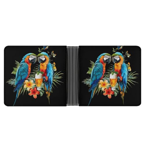 Hawaiian Parrots and Beer Funny Billfold Wallet Credit Card Holder Slim Passcase Pouch Purse for Men Women