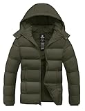 wantdo Men's Hooded Winter Jacket Windproof Warm Puffer Coat Bubble Jacket(Army Green, Medium)