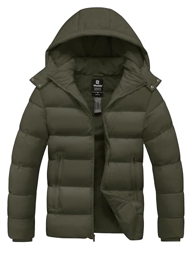 wantdo Men's Hooded Winter Jacket Windproof Warm Puffer Coat Bubble Jacket(Army Green, Medium)