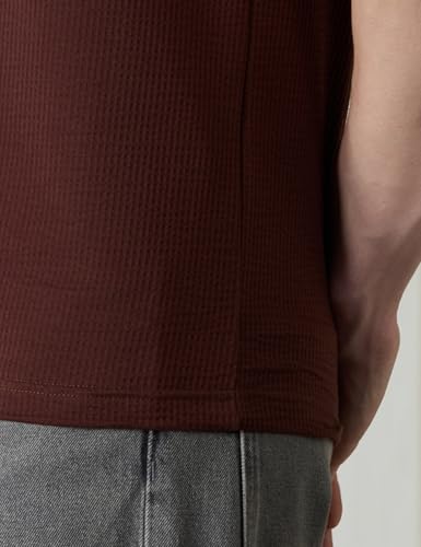 Image of Amazon Brand - Symbol Men Cotton Rich Relaxed Fit Textured T-Shirt | Half Sleeves | Available in Plus Size