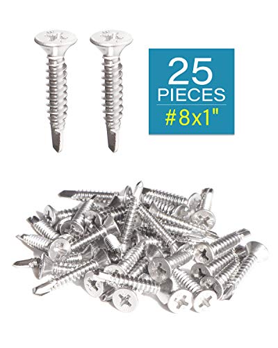 Image of IMScrews 25pcs #8 x 1 Stainless Flat Head Phillips Self Drilling Screws, 410 Stainless Steel Full Thread Sheet Metal Tek Wood to Metal Screws