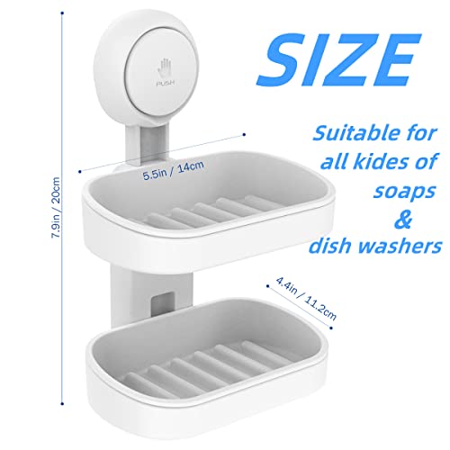Velmade Shower Soap Holder Suction Cup Soap Dish For Shower Wall Double Layer Heavy Duty Bar Soap Holder, Self Draining Soap Saver For Bathroom Kitchen Waterproof Soap Tray No Drilling Removable White #TOP6