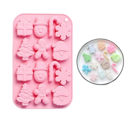 Cute Ice Cube Trays Cake Mold Silicone Christmas Chocolate Mold Wax Melt Molds Easy Release Ice Trays Non-Stick Chocolate Soap Pudding Jello Christmas Ice Cube Tray (Christmas D)