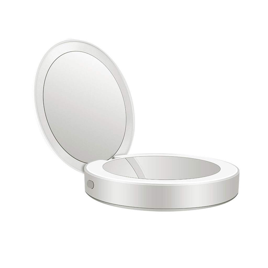 Espejo de Maquillaje de Mano. Mini Espejo de Maquillaje portátil Redondo HD con luz LED, Herramienta cosmética de Belleza Plegable, móvil de Viaje (Color: B) (Color : C)