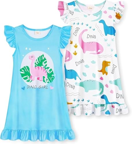 COTRIO Nightgowns for Girls Toddler Princess Night Dress Pajamas Nightshirts Sleepwear Night Gowns 2 Pack Sleep Clothes