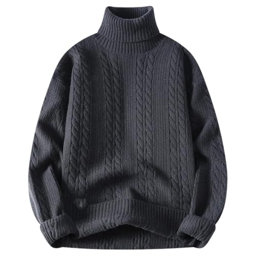 Men's Winter Vintage Turtleneck Solid Color Loose Casual Knitted Pullovers Knit Sweaters