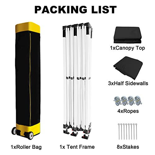 Shiningshow Commercial Canopy Tent Pop Up With 3 Half Sidewalls, 1 Roller Bag, 4 Ropes & 8 Stakes For Supplier Showcases, Trade Shows (10X10,Yellow) #TOP5