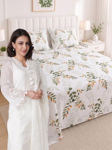 Image of Mafatlal 186 TC Metro Cotton Double Bed Bedsheet | 90x100 Inch|Soft, Breathable & Lightweight | Includes 2 Pillow Covers| Bamboo Green 1